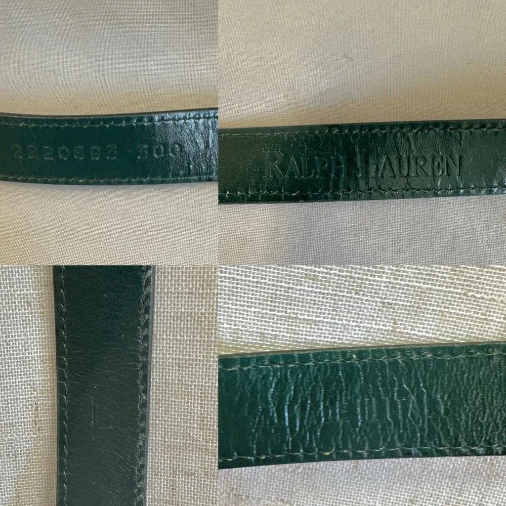 Vintage Ralph Lauren Emerald Green Tubular Leather‎ Rolled Skinny Belt Size 30